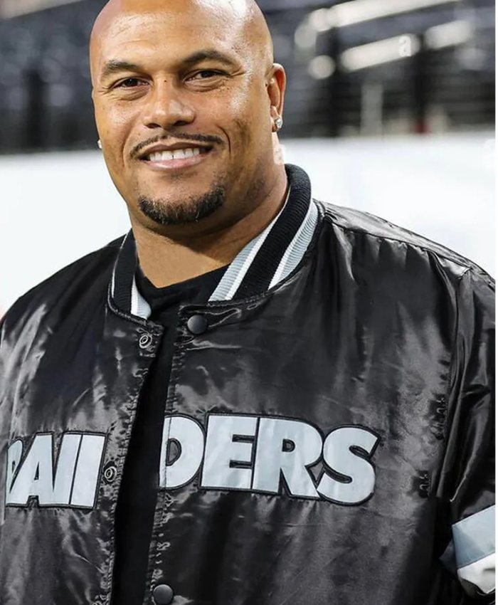 Black Antonio Pierce Raiders Full-Snap Varsity Black Satin Jacket