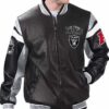 Black Las Vegas Raiders Full-Zip Varsity Leather Jacket For Sale 