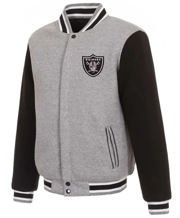Black and Gray Las Vegas Raiders Full-Zip Wool Varsity Jacket