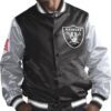 Black and Silver Las Vegas Raiders Full-Snap Varsity Satin Jacket