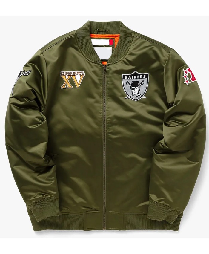 Shop Las Vegas Raiders Bomber Green Satin Jacket