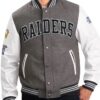 Las Vegas Raiders 3X Super Bowl Gray and White WoolLeather Varsity Jacket