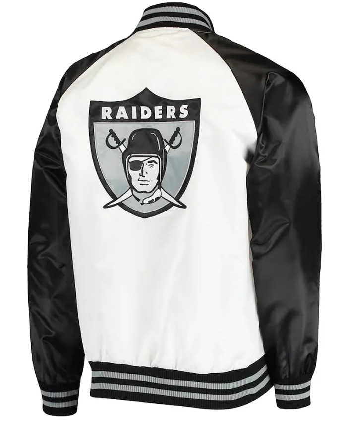 Clean Up Throwback White and Black Las Vegas Raiders Satin Jacket