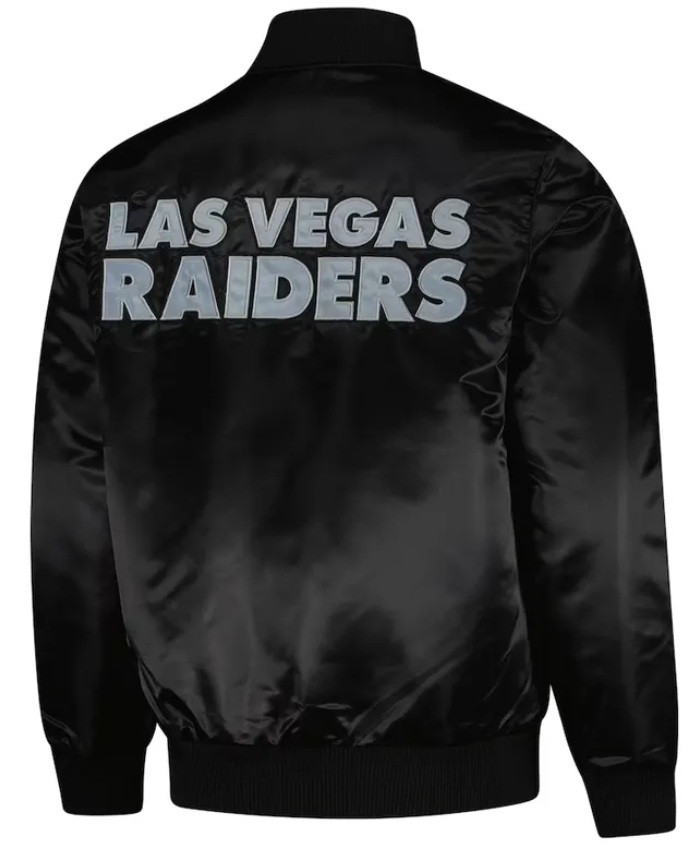 Las Vegas Raiders Exclusive Black Full-Snap Varsity Satin Jacket
