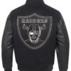 Black Full-Zip Las Vegas Raiders Varsity Wool and Leather Jacket