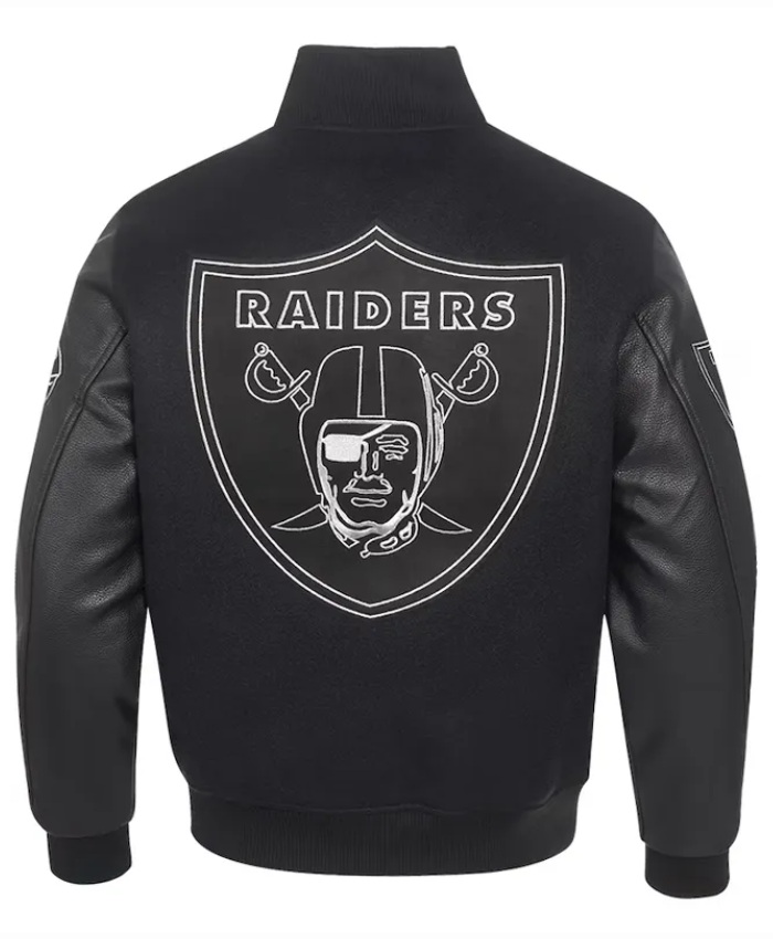 Black Full-Zip Las Vegas Raiders Varsity Wool and Leather Jacket