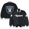 Gray and White Rib Las Vegas Raiders Bomber Full-Snap Black Satin Jacket