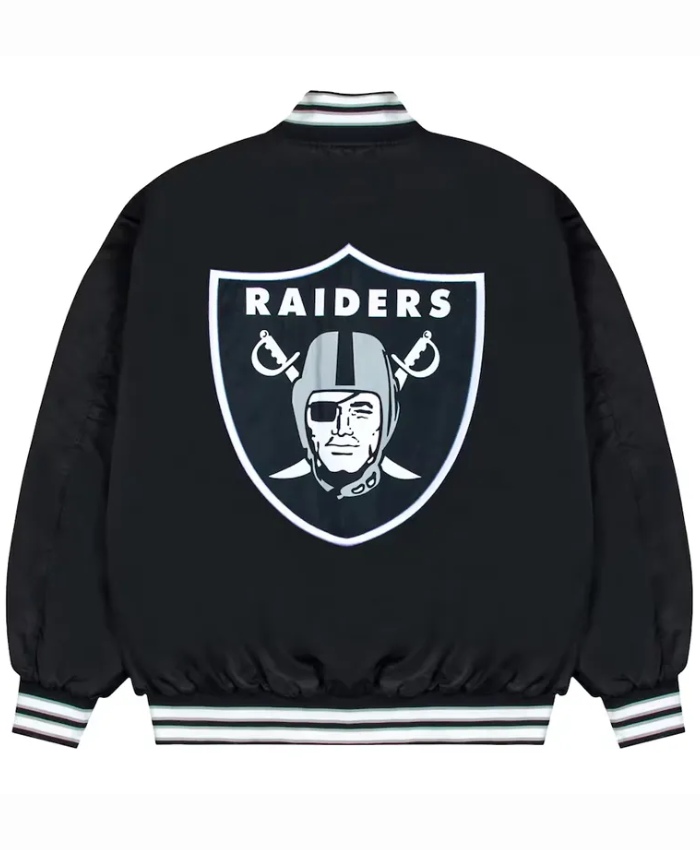 Las Vegas Raiders Gray and White Rib Bomber Black Jacket Get Now
