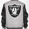 Las Vegas Raiders GrayBlack Full-Snap Varsity WoolLeather Jacket