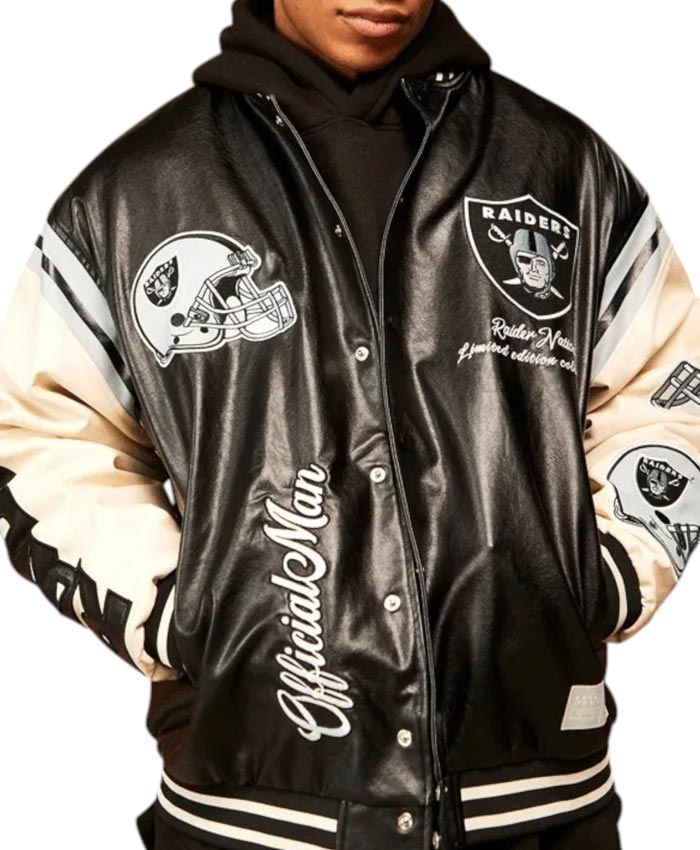 Las Vegas Raiders Official Man Oversized Leather Varsity Jacket
