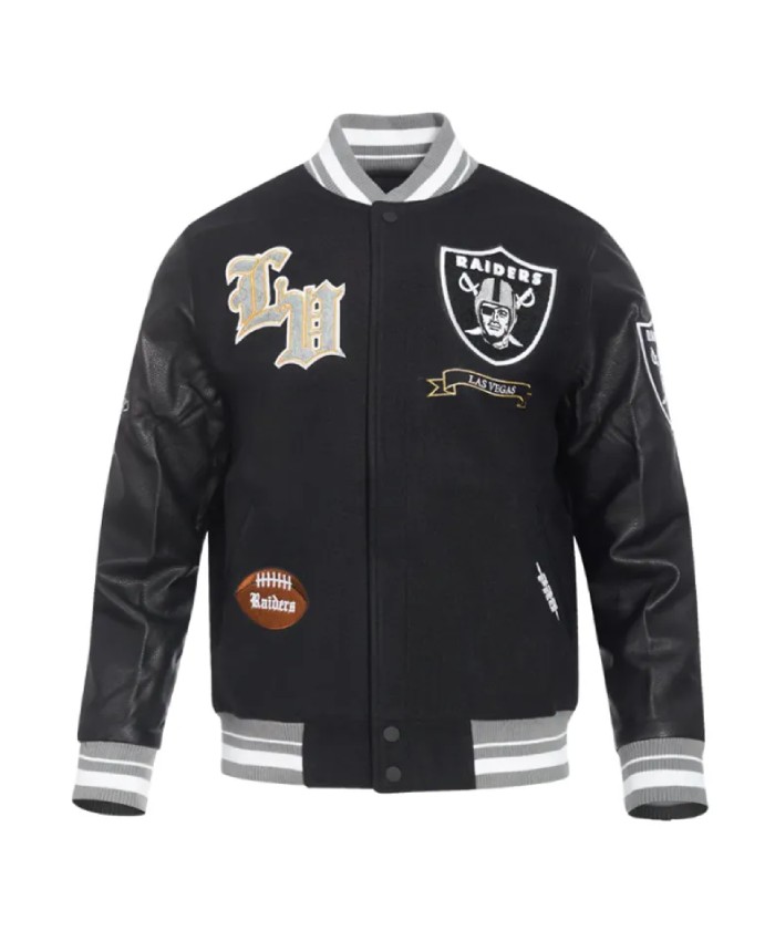WoolLeather Las Vegas Raiders Prep Varsity BlackGray Jacket