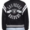 Las Vegas Raiders Round Team Logo Full-Snap Varsity Black Satin Jacket