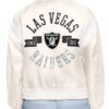 Las Vegas Raiders Round Team Logo Full-Snap Varsity Cream Satin Jacket