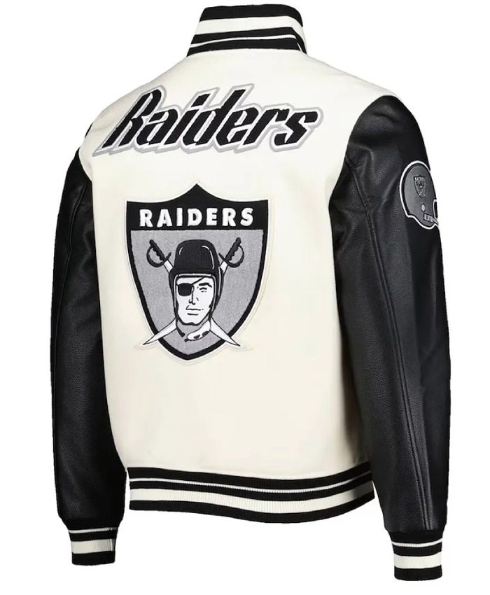 Retro Classic Las Vegas Raiders Wool and Leather Varsity Jacket - CreamBlack
