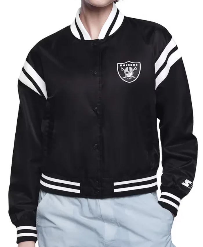 Las Vegas Raiders Printed Logo Varsity Black Satin Jacket