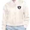 Las Vegas Raiders Printed Logo Varsity Cream Satin Jacket