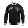 Las Vegas Raiders Script Tail Rib Classic Varsity Black WoolLeather Jacket
