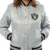Las Vegas Raiders Starter Grey Bomber Satin Jacket For Women’s