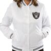 Las Vegas Raiders Starter White Bomber Satin Jacket For Women’s