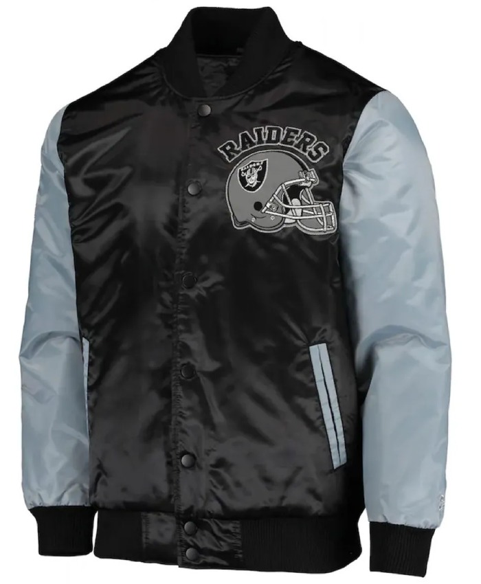 Las Vegas Raiders Starter Grey and Black Satin Varsity Jacket