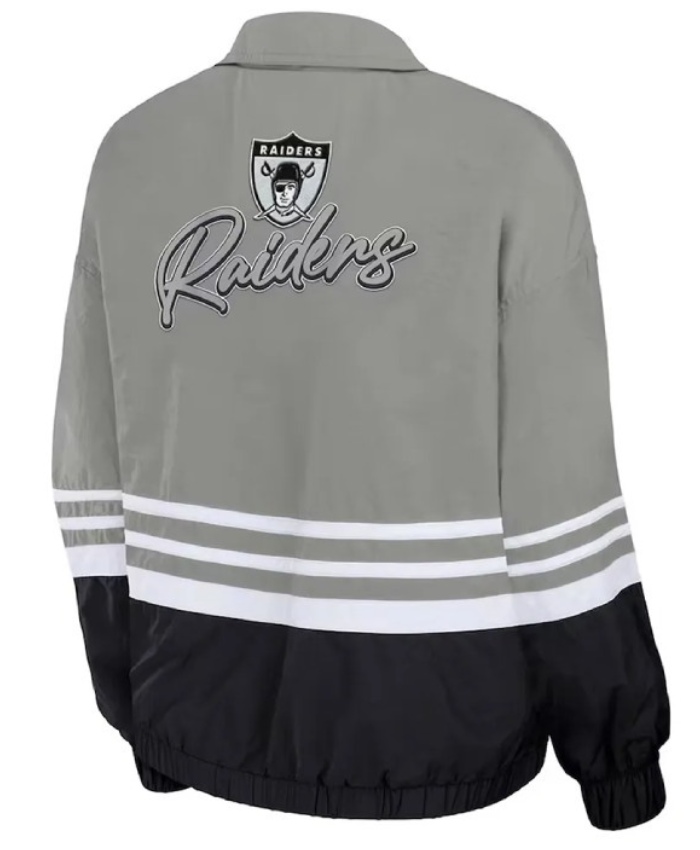 Las Vegas Raiders Throwback Windbreaker Silver and Black Full-Zip Jacket