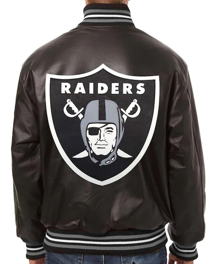 Black Las Vegas Raiders Full-Snap Varsity Leather Jacket