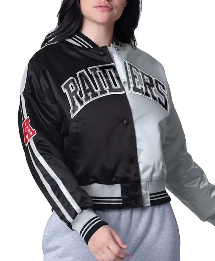 BlackSilver Las Vegas Raiders Zone Blitz Full-Snap Satin Jacket