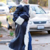 Los Angeles Street Style Elsa Hosk Black Leather Shearling Coat