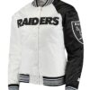 LA Las Vegas Raiders White and Black Satin Jacket
