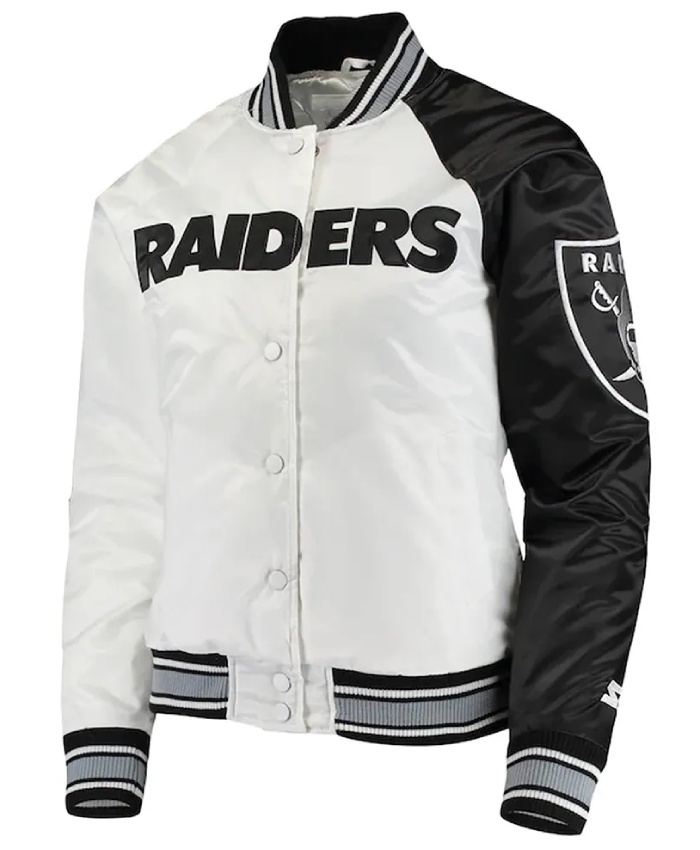 LA Las Vegas Raiders White and Black Satin Jacket