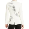Lover Letter Printed Trim white Blazer For Women