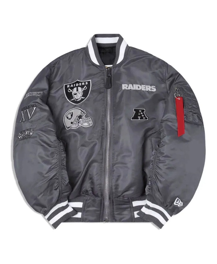 Order Oakland Las Vegas Raiders MA-1 BlackGrey Satin Bomber Jacket