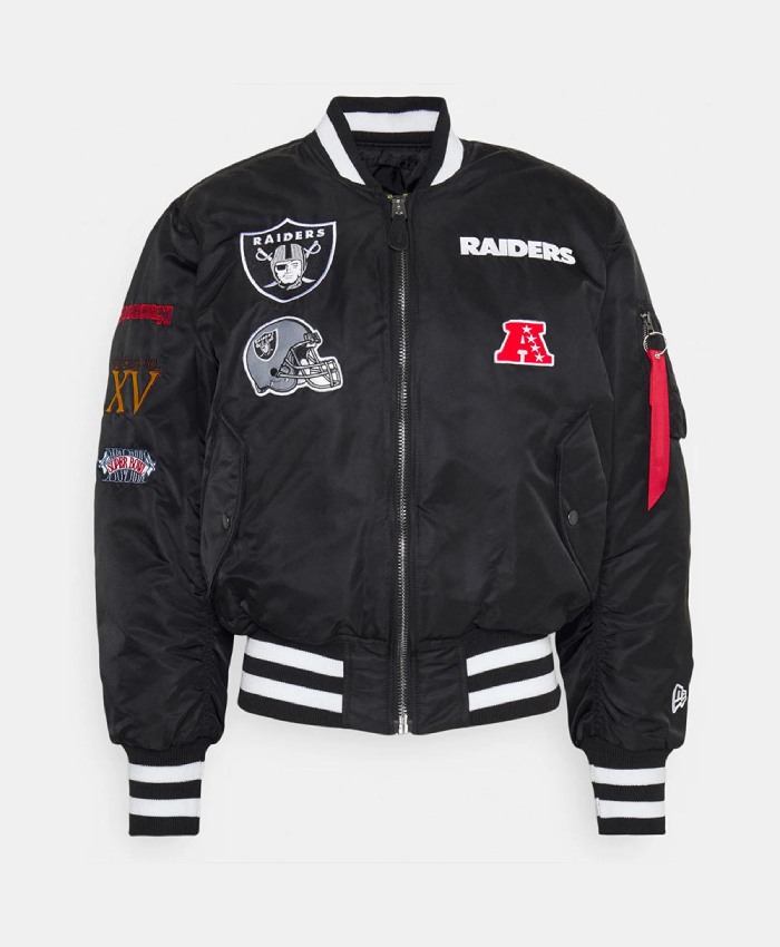 Oakland Las Vegas Raiders MA-1 BlackGrey Satin Bomber Jacket