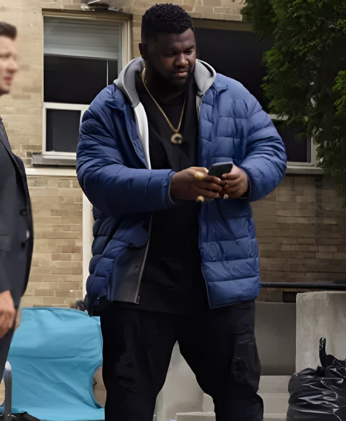 Tobi Bamtefa Mayor of Kingstown Deverin ‘Bunny’ Washington Blue Puffer Jacket