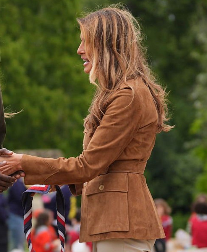 Melania Trump U.S. First Lady Brown Suede Leather Safari Jacket