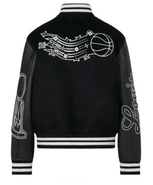 NBA LV Basketball Black Leather Varsity Jacket