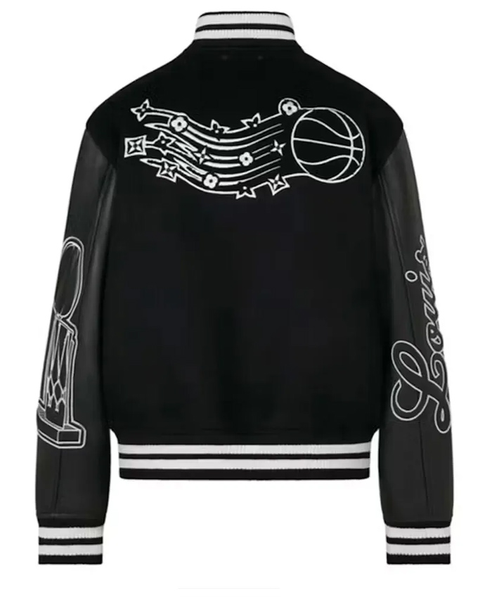 NBA LV Basketball Black Leather Varsity Jacket