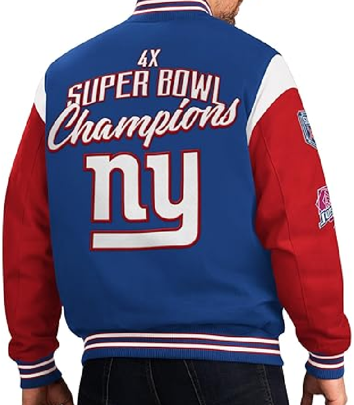 NFL Super Bowl 4x NY Champions Blue and Red Varsity Bomber Jacket