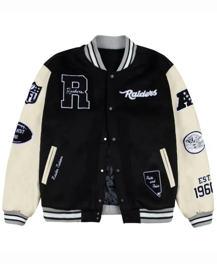 Las Vegas Raiders Nation Letterman Wool and Leather Jacket - BlackOff White