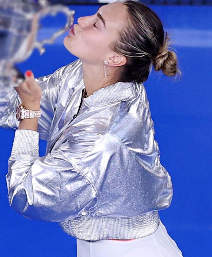 National Tennis Center 2025 US Open Aryna Sabalenka Nike Crop Silver Bomber Jacket