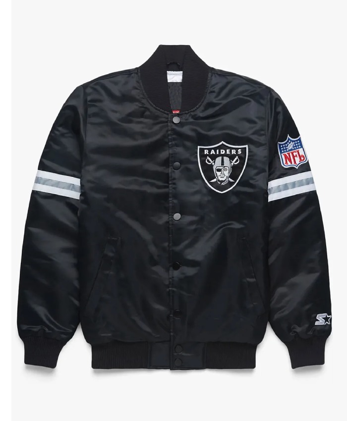 Las Vegas Raiders Starter Striped Black Bomber Satin Jacket