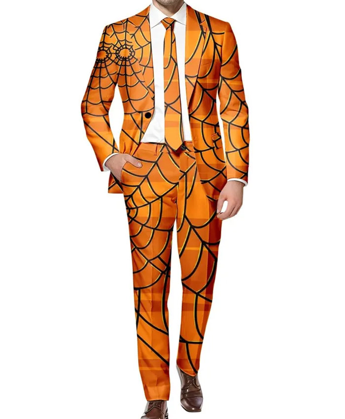 Orange Spider Web Printed Suit