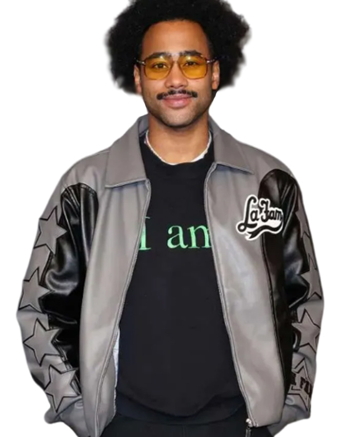 Pablo Grant Grey and Black Stars Leather Jacket