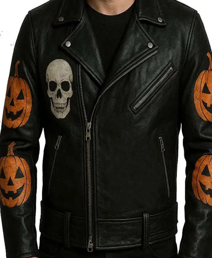 Pumpkin and Skull Leather Jacket