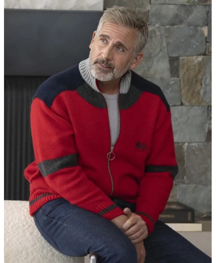 Mountainhead 2025 Steve Carell Red Wool Jacket