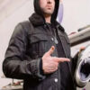 Rapper Eminem Black Denim Jacket with Shearling Collar