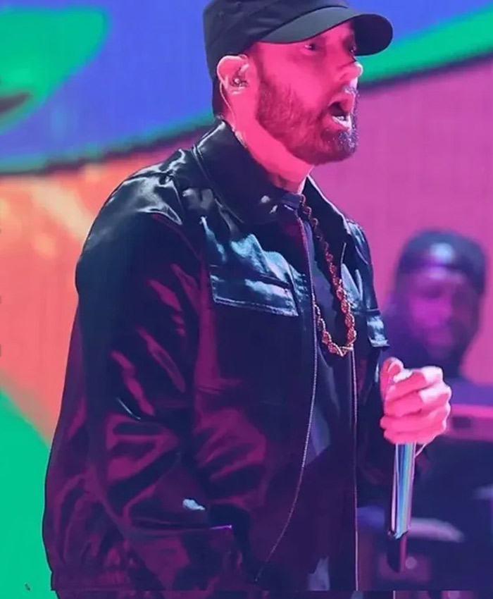 Rapper Eminem MTV Awards Black Leather Jacket