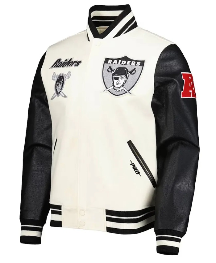 Shop Las Vegas Raiders Retro Classic Varsity Cream and Black Jacket