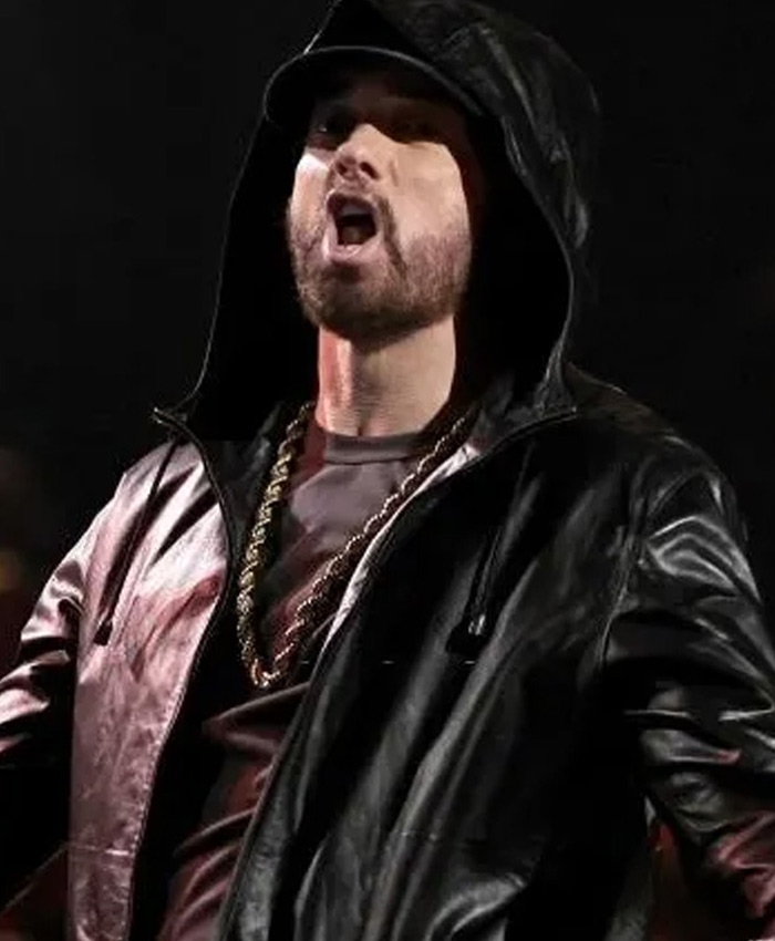 Rock and Roll Hall of Fame Eminem Black Leather Hooded Jacket