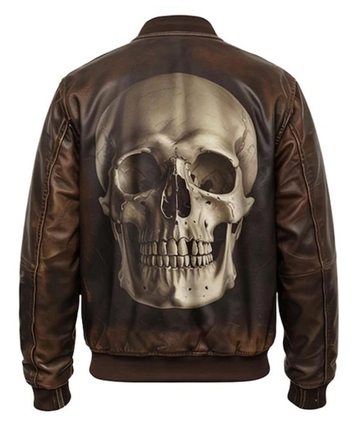 Scary Skull Brown Leather Jacket